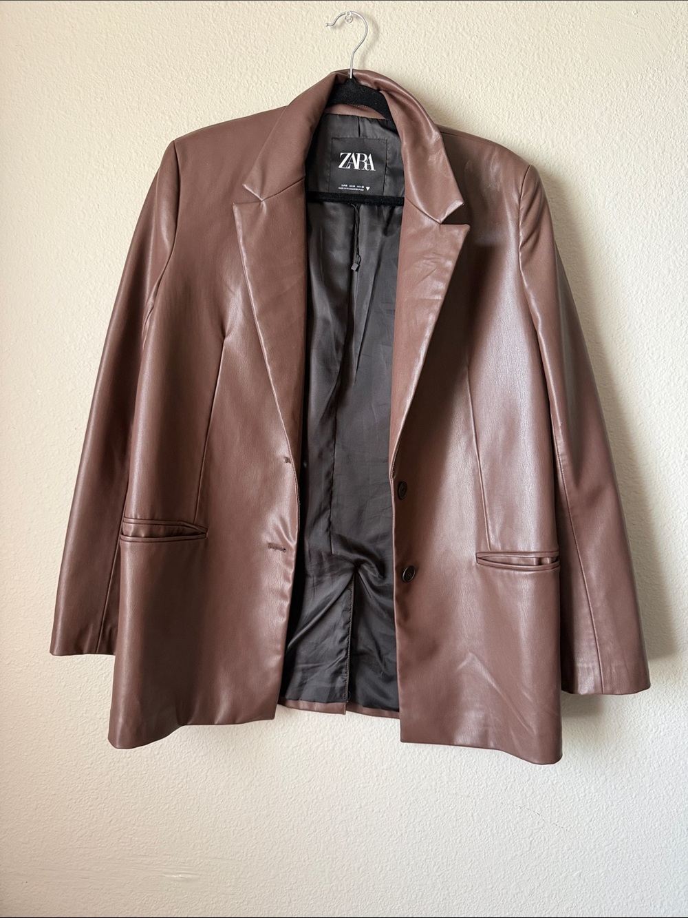 ZARA Chocolate Brown Faux Leather Blazer